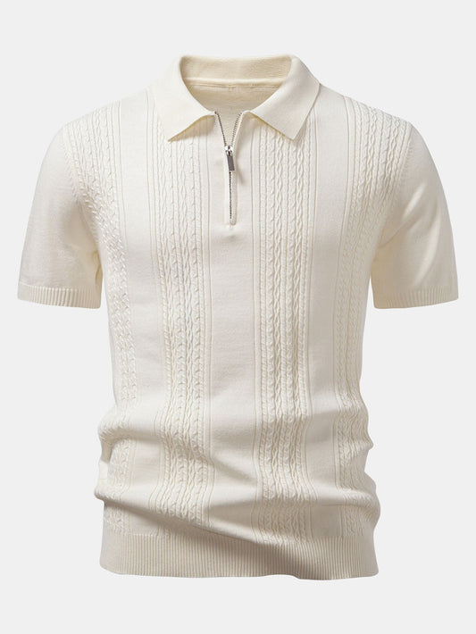 Twist Jacquard Knitted Zipper Polo Shirt & Slim Fit Tapered Trousers