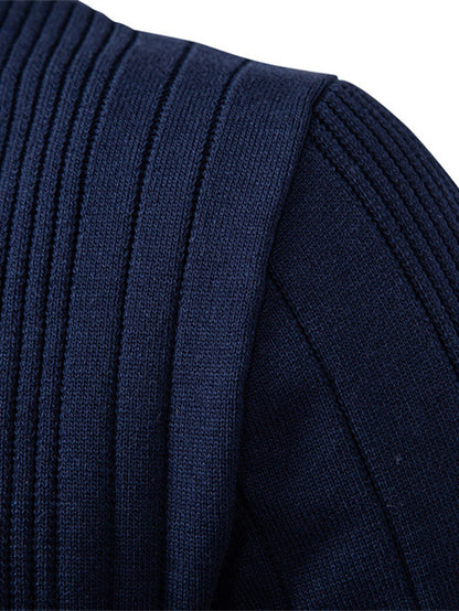 Long Sleeved Knitted Stripe Jacquard Polo Shirt & Slim Fit Tapered Trousers