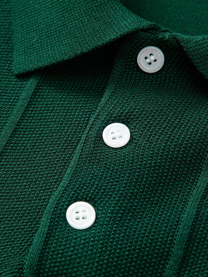 Stripe Jacquard Knit Polo Shirt & Straight Leg Ribbed Pants