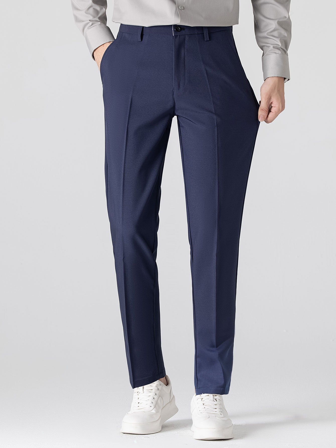 Textured Color Block Knit Polo & Slim Fit Tapered Trousers