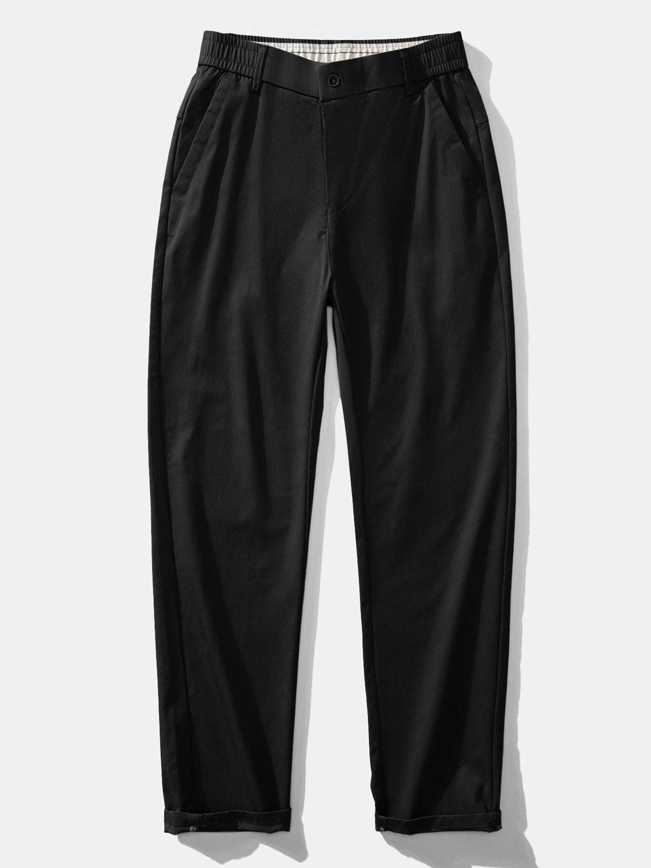 Muscle Fit Ribbed Stand Collar Shirt & Elastic Waist Straight Leg Trousers