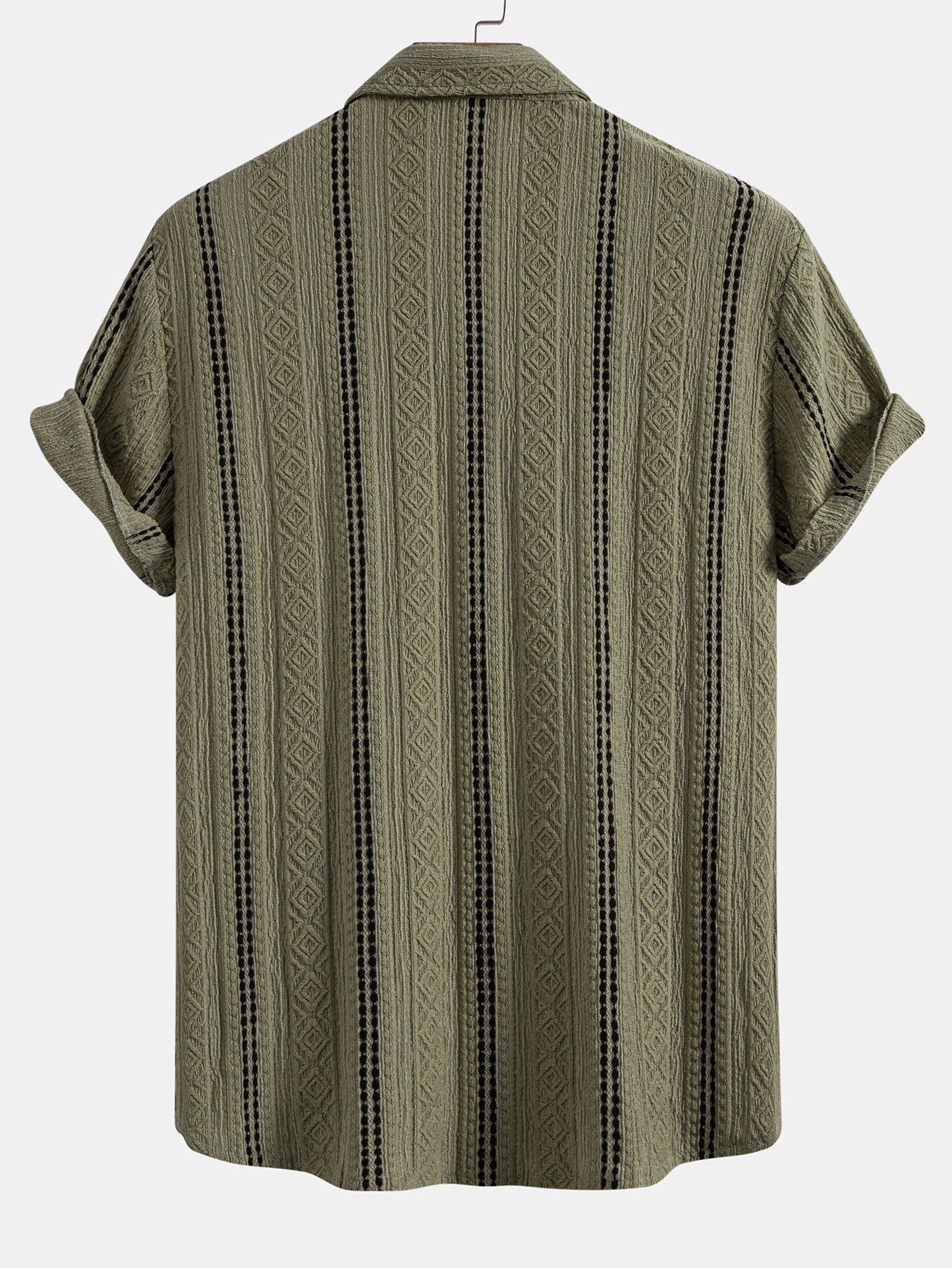 Geometric Striped Jacquard Button Up Shirt & Crinkled Textured Drawstring Shorts