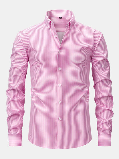 Long Sleeve Stripe Button Up Shirt & Slim Fit Tapered Trousers