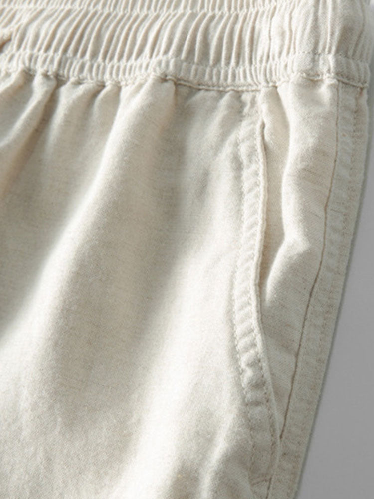 Geometric Striped Jacquard Button Up Shirt & Straight Leg Linen Pants