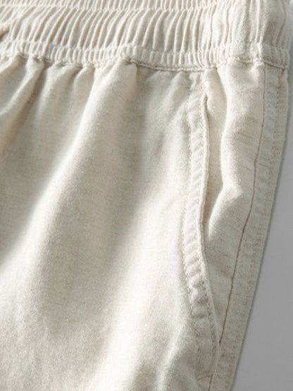 Geometric Striped Jacquard Button Up Shirt & Straight Leg Linen Pants