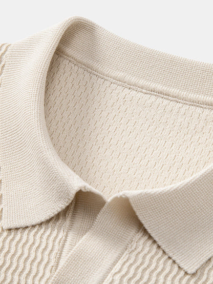 Wave Jacquard Knit V Neck Polo Shirt & Slim Fit Tapered Trousers