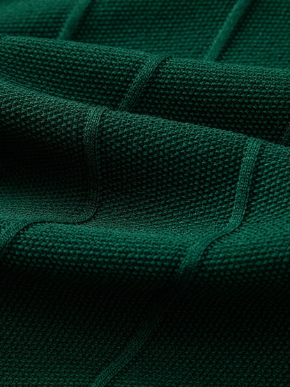 Stripe Jacquard Knit Polo Shirt & Straight Leg Ribbed Pants