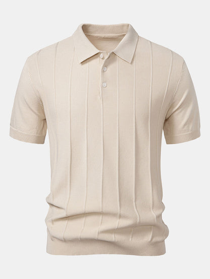 Stripe Jacquard Knit Polo Shirt & Straight Leg Ribbed Pants