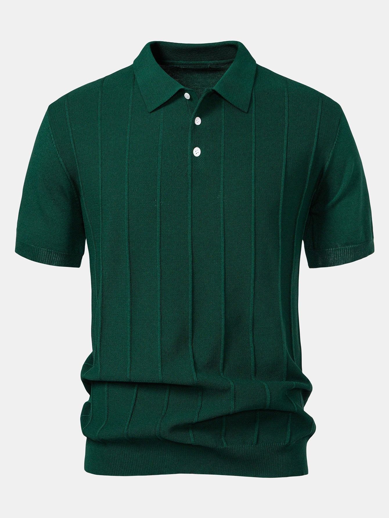 Stripe Jacquard Knit Polo Shirt & Straight Leg Ribbed Pants