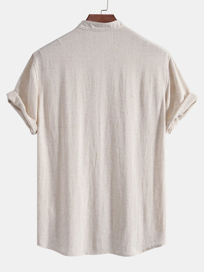 V Neck Linen Rayon Blend Shirt & Straight Leg Linen Pants